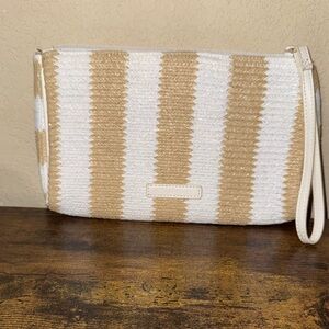 Vera Bradley Elegant Tan and White Striped straw Clutch